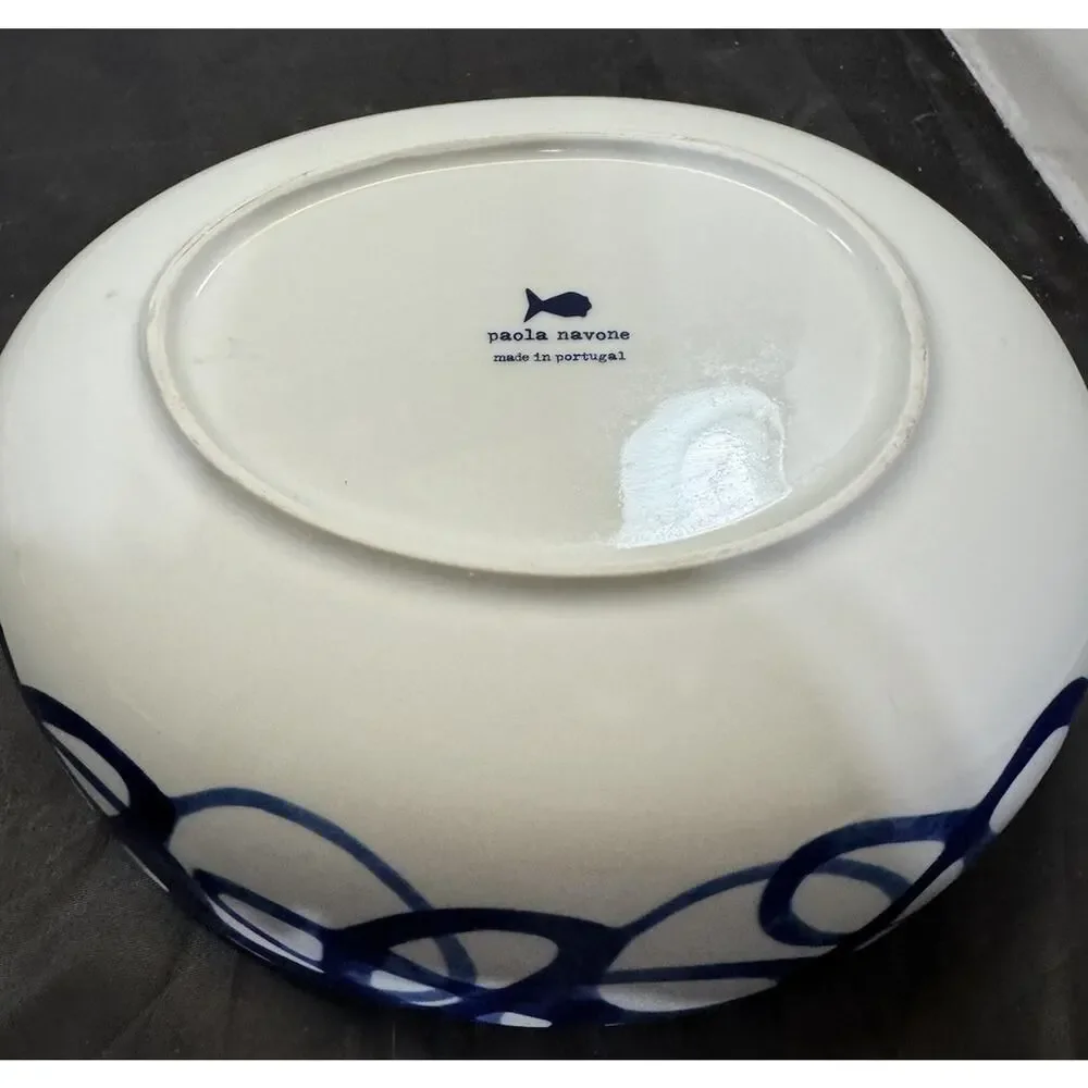 Paola Navone Crate & Barrel COMO Blue Swirl Large Oval Serving Bowl Discontinued